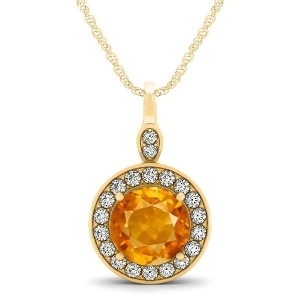 Round Citrine and Diamond Halo Pendant Necklace 14k Yellow Gold 1.80ct - All