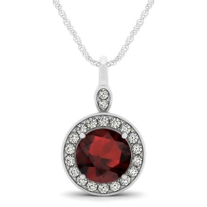 Round Garnet and Diamond Halo Pendant Necklace 14k White Gold 2.26ct - All