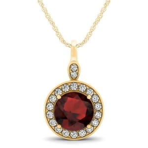 Round Garnet and Diamond Halo Pendant Necklace 14k Yellow Gold 2.26ct - All