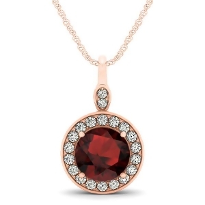 Round Garnet and Diamond Halo Pendant Necklace 14k Rose Gold 2.26ct - All