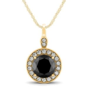 Round Black Diamond and Diamond Halo Pendant Necklace 14k Yellow Gold 1.80ct - All