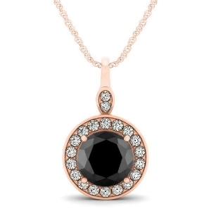 Round Black Diamond and Diamond Halo Pendant Necklace 14k Rose Gold 1.80ct - All