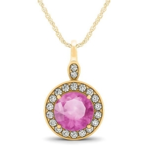 Round Pink Sapphire and Diamond Halo Pendant Necklace 14k Yellow Gold 2.30ct - All
