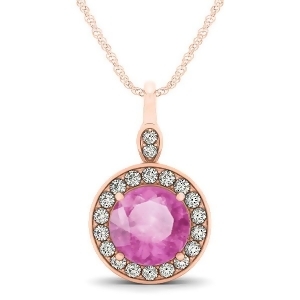 Round Pink Sapphire and Diamond Halo Pendant Necklace 14k Rose Gold 2.30ct - All
