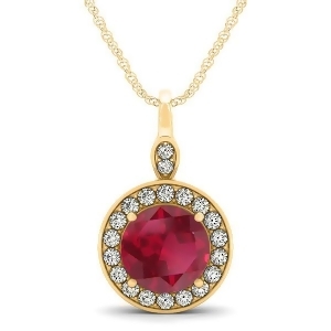 Round Ruby and Diamond Halo Pendant Necklace 14k Yellow Gold 2.30ct - All