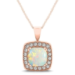 Opal and Diamond Halo Cushion Pendant Necklace 14k Rose Gold 1.54ct - All