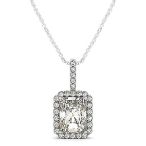 Emerald-cut Diamond Pendant Necklace 14k White Gold 1.25ct - All