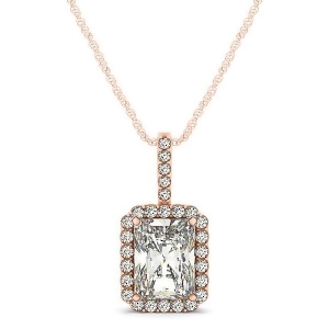 Emerald-cut Diamond Pendant Necklace 14k Rose Gold 1.25ct - All