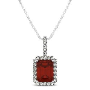 Diamond and Emerald Cut Garnet Halo Pendant Necklace 14k White Gold 1.39ct - All