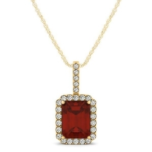 Diamond and Emerald Cut Garnet Halo Pendant Necklace 14k Yellow Gold 1.39ct - All