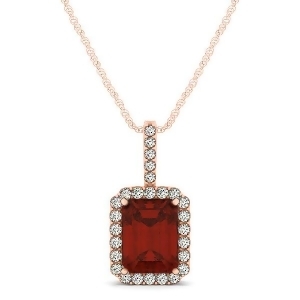 Diamond and Emerald Cut Garnet Halo Pendant Necklace 14k Rose Gold 1.39ct - All