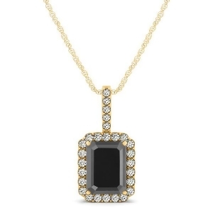 Diamond and Emerald Cut Black Diamond Halo Pendant Necklace 14k Yellow Gold 1.25ct - All