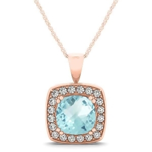 Aquamarine and Diamond Halo Cushion Pendant Necklace 14k Rose Gold 1.46ct - All