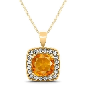 Citrine and Diamond Halo Cushion Pendant Necklace 14k Yellow Gold 1.55ct - All