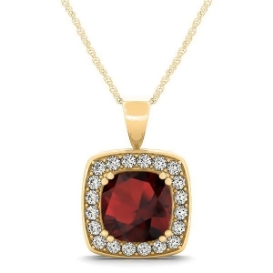 Garnet and Diamond Halo Cushion Pendant Necklace 14k Yellow Gold 1.93ct - All