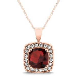 Garnet and Diamond Halo Cushion Pendant Necklace 14k Rose Gold 1.93ct - All