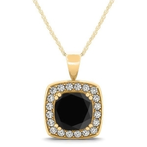 Black Diamond and Diamond Halo Cushion Pendant Necklace 14k Yellow Gold 1.48ct - All