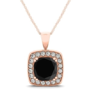 Black Diamond and Diamond Halo Cushion Pendant Necklace 14k Rose Gold 1.48ct - All