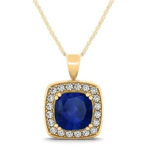 Blue Sapphire and Diamond Halo Cushion Pendant Necklace 14k Yellow Gold 1.93ct - All