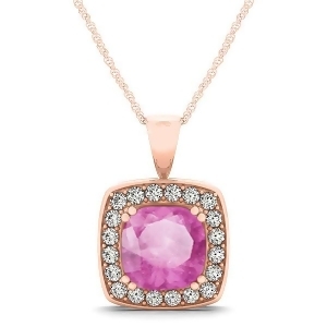 Pink Sapphire and Diamond Halo Cushion Pendant Necklace 14k Rose Gold 1.93ct - All