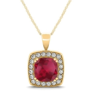Ruby and Diamond Halo Cushion Pendant Necklace 14k Yellow Gold 1.93ct - All