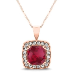 Ruby and Diamond Halo Cushion Pendant Necklace 14k Rose Gold 1.93ct - All