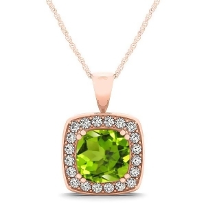 Peridot and Diamond Halo Cushion Pendant Necklace 14k Rose Gold 1.65ct - All