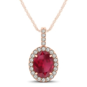 Ruby and Diamond Halo Oval Pendant Necklace 14k Rose Gold 1.23ct - All