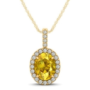 Yellow Sapphire and Diamond Halo Oval Pendant Necklace 14k Yellow Gold 1.17ct - All