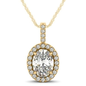 Diamond Halo Oval Pendant Necklace 14k Yellow Gold 2.76ct - All