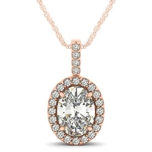 Diamond Halo Oval Pendant Necklace 14k Rose Gold 2.76ct - All
