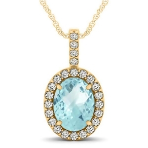 Aquamarine and Diamond Halo Oval Pendant Necklace 14k Yellow Gold 2.47ct - All