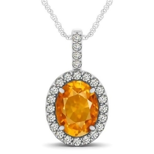 Citrine and Diamond Halo Oval Pendant Necklace 14k White Gold 2.62ct - All