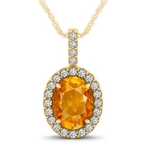 Citrine and Diamond Halo Oval Pendant Necklace 14k Yellow Gold 2.62ct - All
