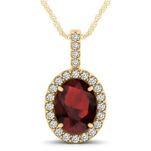 Garnet and Diamond Halo Oval Pendant Necklace 14k Yellow Gold 3.02ct - All