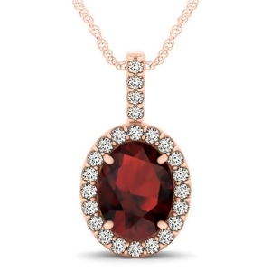 Garnet and Diamond Halo Oval Pendant Necklace 14k Rose Gold 3.02ct - All