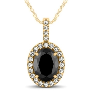 Black Diamond and Diamond Halo Oval Pendant Necklace 14k Yellow Gold 2.76ct - All