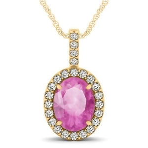 Pink Sapphire and Diamond Halo Oval Pendant Necklace 14k Yellow Gold 3.37ct - All