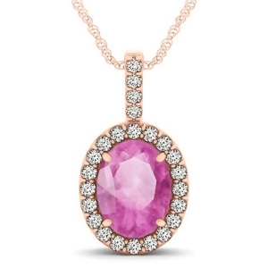 Pink Sapphire and Diamond Halo Oval Pendant Necklace 14k Rose Gold 3.37ct - All
