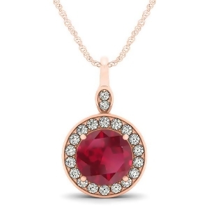 Round Ruby and Diamond Halo Pendant Necklace 14k Rose Gold 2.30ct - All