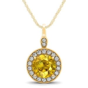 Round Yellow Sapphire and Diamond Halo Pendant Necklace 14k Round Yellow Gold 2.30ct - All