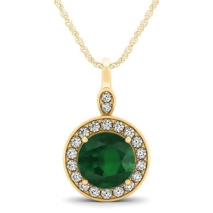 Round Emerald and Diamond Halo Pendant Necklace 14k Yellow Gold 2.15ct - All