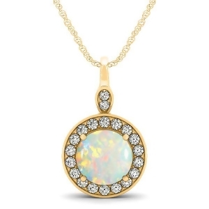 Round Opal and Diamond Halo Pendant Necklace 14k Yellow Gold 1.32ct - All