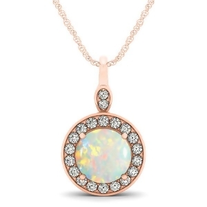 Round Opal and Diamond Halo Pendant Necklace 14k Rose Gold 1.32ct - All