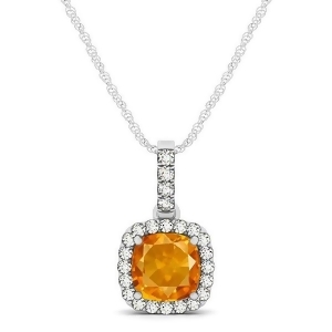 Citrine and Diamond Halo Cushion Pendant Necklace 14k White Gold 0.61ct - All