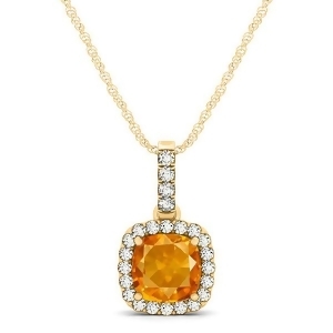 Citrine and Diamond Halo Cushion Pendant Necklace 14k Yellow Gold 0.61ct - All