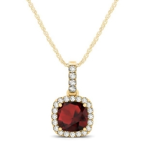 Garnet and Diamond Halo Cushion Pendant Necklace 14k Yellow Gold 0.90ct - All