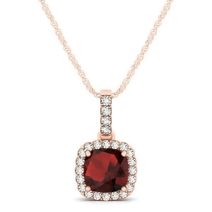 Garnet and Diamond Halo Cushion Pendant Necklace 14k Rose Gold 0.90ct - All