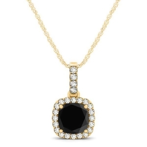 Black Diamond and Diamond Halo Cushion Pendant Necklace 14k Yellow Gold 0.62ct - All