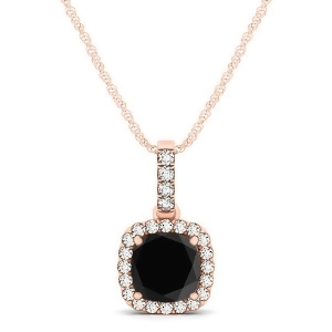 Black Diamond and Diamond Halo Cushion Pendant Necklace 14k Rose Gold 0.62ct - All